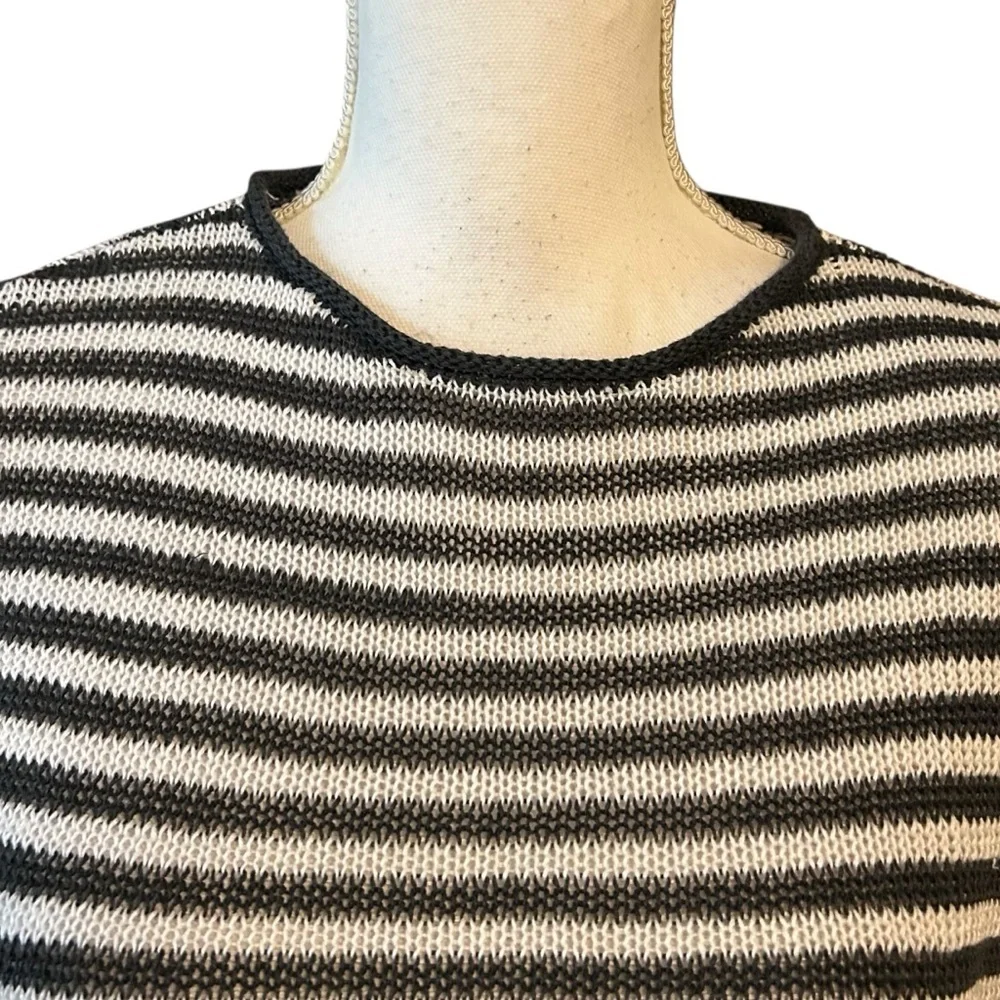 Eileen Fisher Organic Linen Knit Striped Round Neck Tunic Women’s SZ XXS in Grey